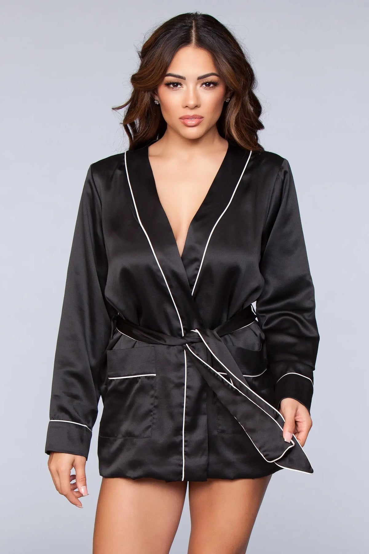 Back Robe Be Wicked Kali Black Robe Removable Tie Waist Front Pockets – Asian ...