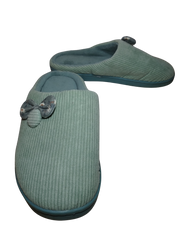 Harbour Green Slippers with Floral Print Bow & Button