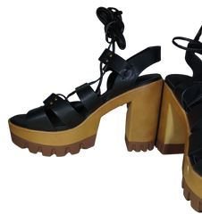 Wild Diva Black & Tan Brass Studded Wedge Heels with Laces