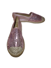 Pretty Light Pink Sequined Braided Hemp Edge Loafers