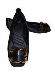 Diva Black & Copper Textured Flats with Buckle
