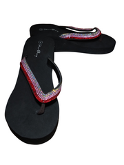 Star Bay Black & Red Jeweled Platform Flip Flop Sandals