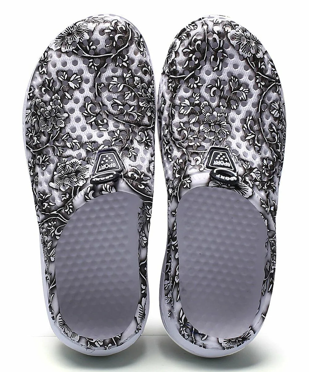 Ceville Gray Floral Mesh Mule Clogs
