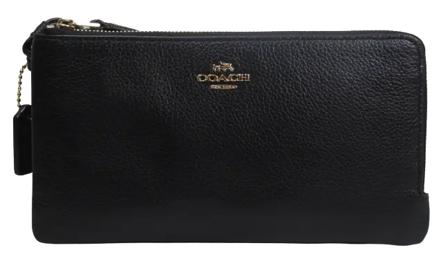 Coach Leather Double Zip Wallet - Black