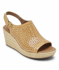 Cobb Hill Amber Yellow Cutout Erika Leather Slingback Wedge Sandals