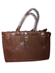 Dark Brown Pleather Check Pattern Handbag