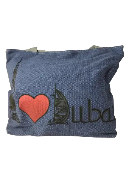 Diva General Collection I Love Dubai Tote Bag Heart Printed Blue