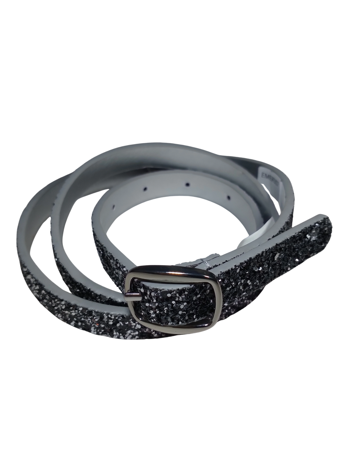 Diva General Grey & Black Reversible Belt  .5"x34.75" Pleather Waist Belt with Rhinestone Buckle (Bendy Design)