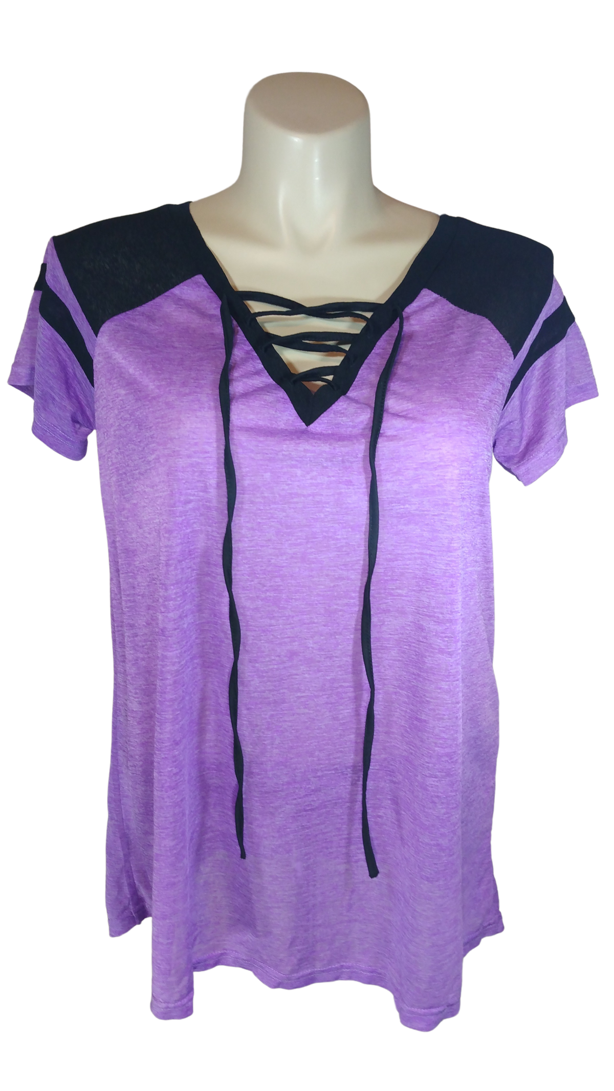Rosegal Purple/Black Sheer Short Sleeve Women's Top - 2X