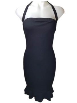 Vizio Black Halter Dress with Ruffles