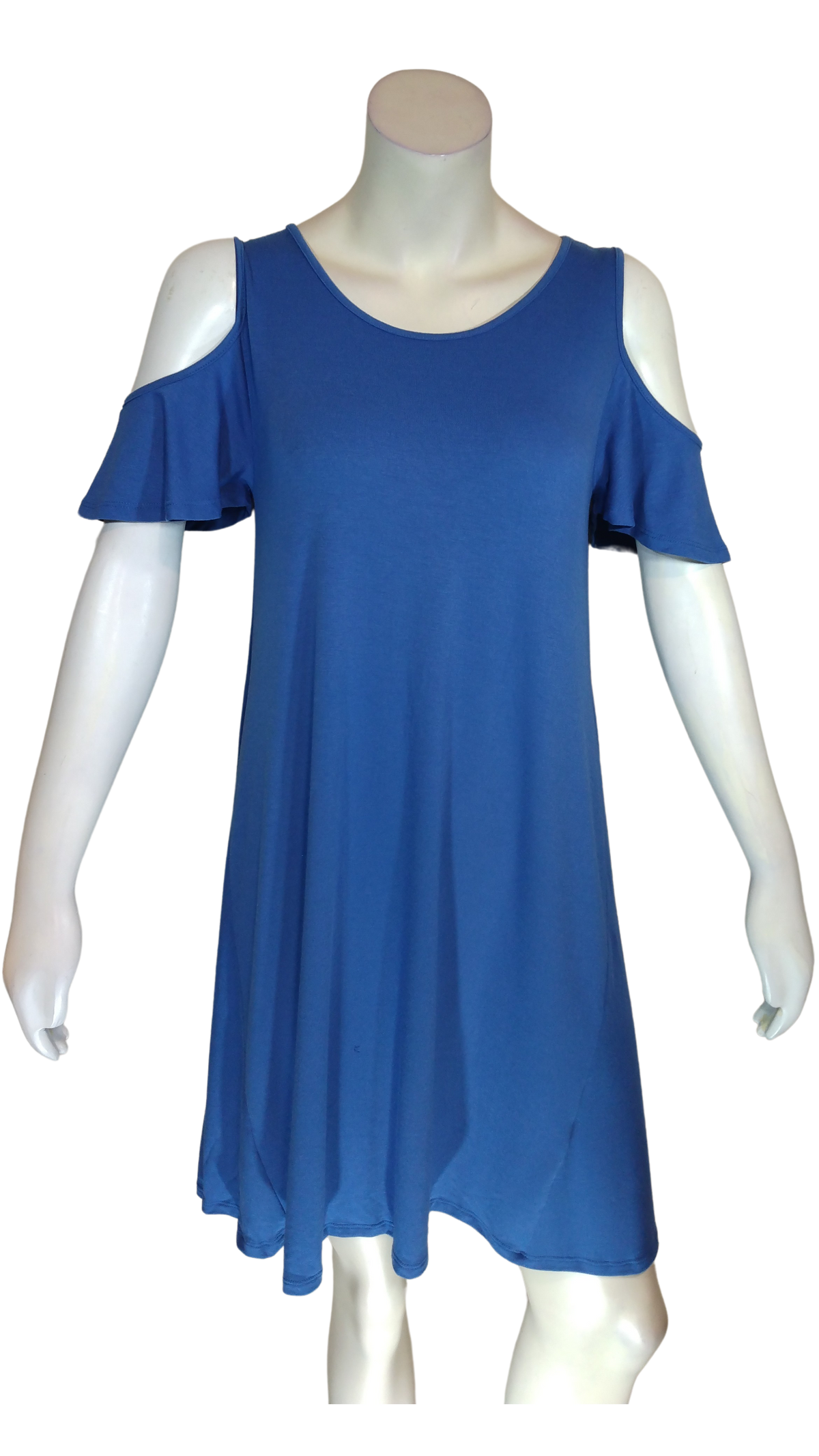 Zenana Premium Blue Cut-Out Shoulder Dress - Medium