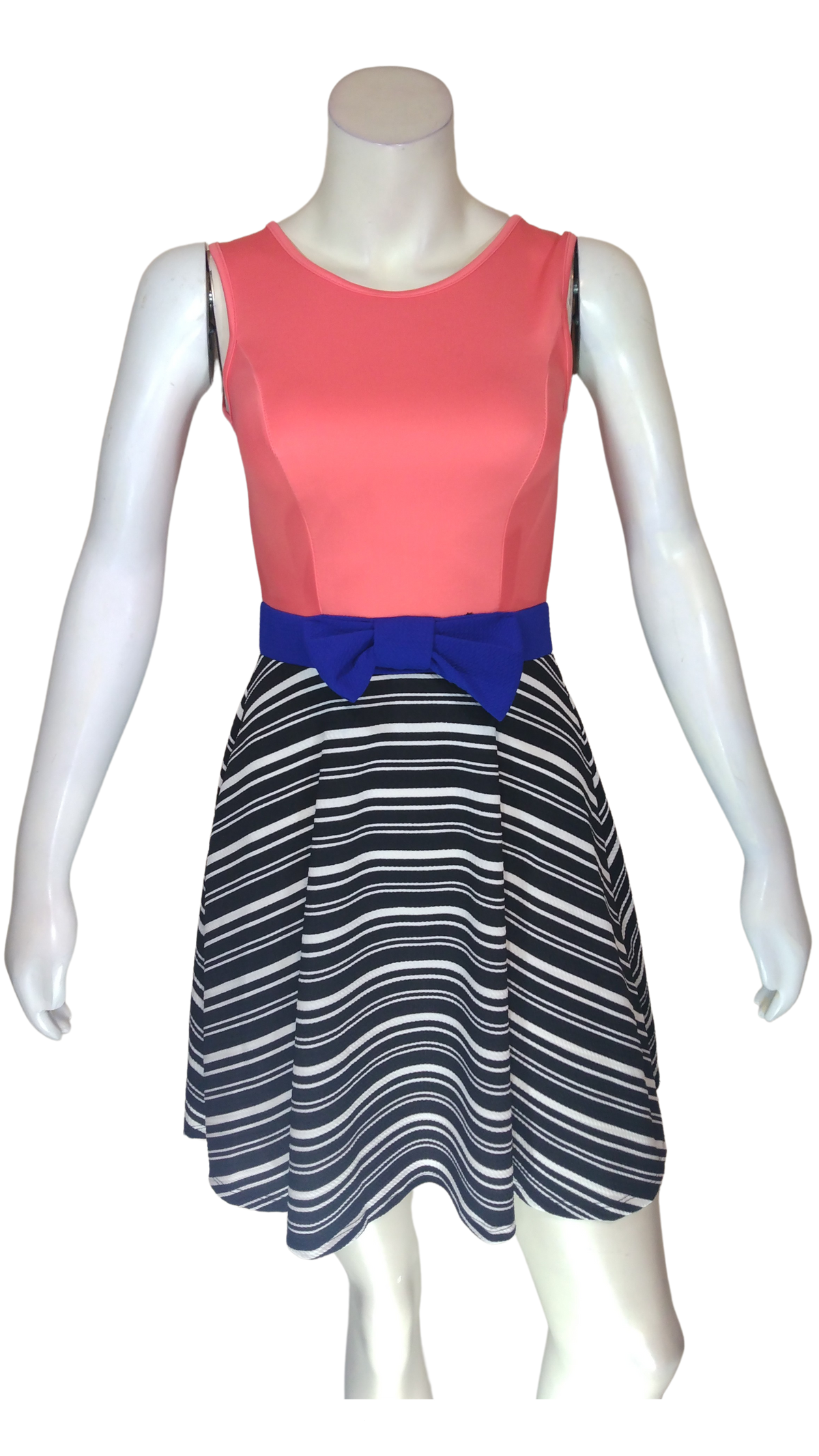 Cleo Apparel Salmon/Black/White Summer Dress - Small