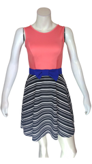 Cleo Apparel Salmon/Black/White Summer Dress - Small