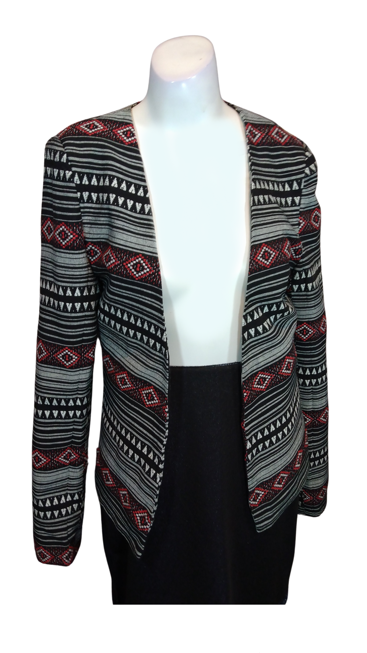 Faith in Love Black/Red/White Aztec Pattern Girls' Open Jacket - Size 8