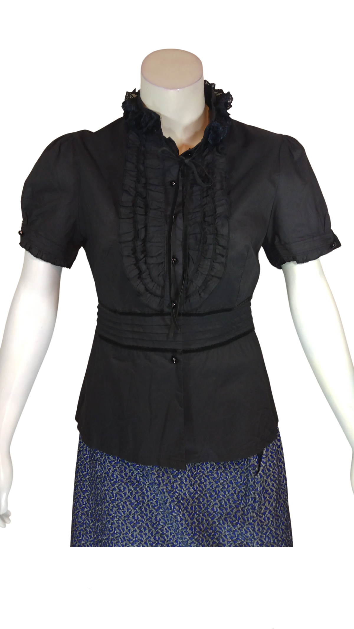 Runway Paris Design Black Short Sleeve Girls' Blouse with Ruffles - Large