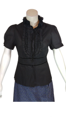 Runway Paris Design Black Short Sleeve Girls' Blouse with Ruffles - Large
