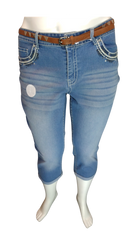 Faded Glory Blue Women's Jeans and Belt with Embroidery and Beads - 20W