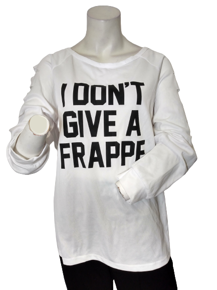 Hype White "I Don't Give a Frappe" Jersey Women's Shirt with Slash Detail