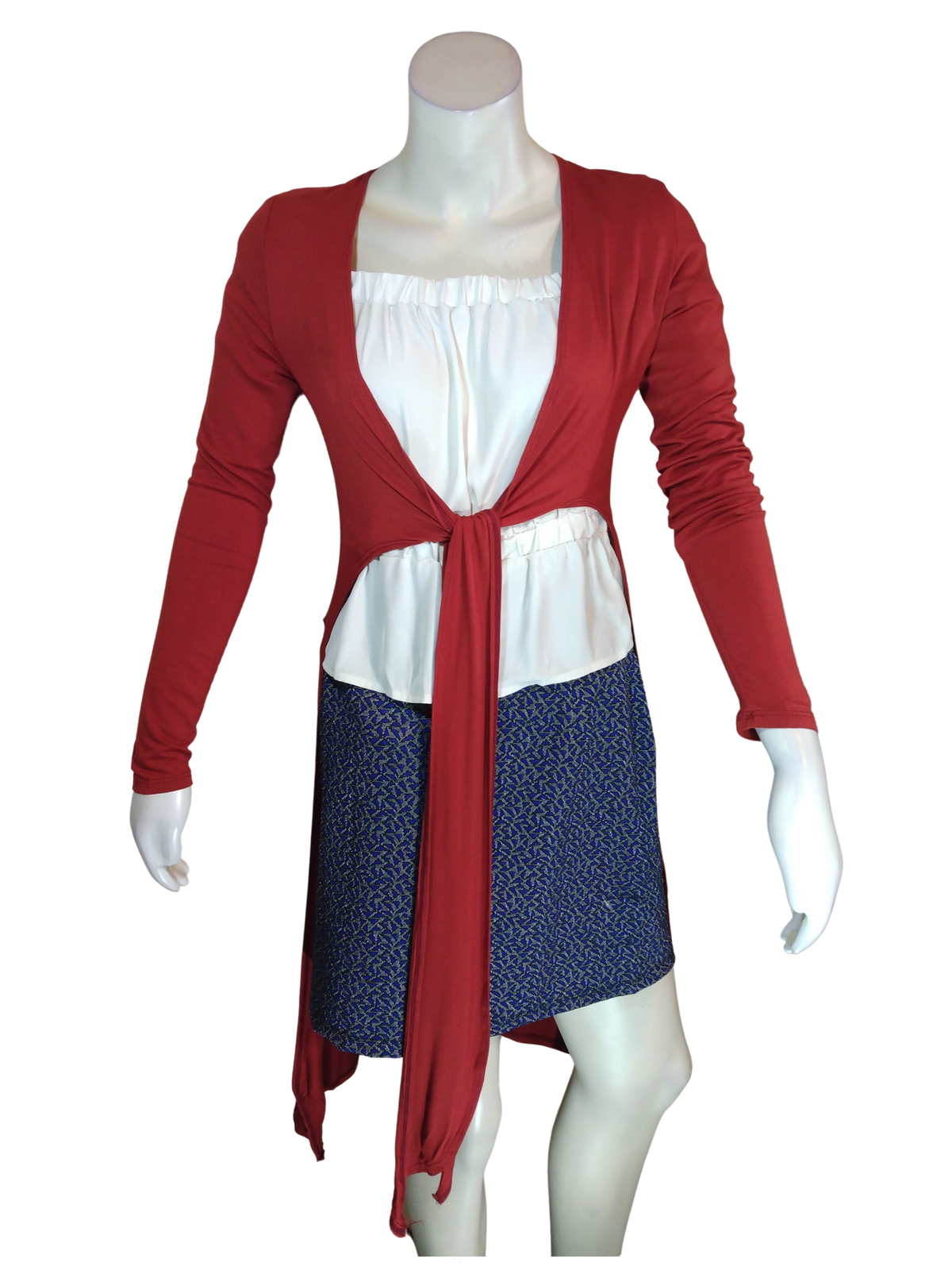 Glitz Red Long Women's Sweater with Tie - Small