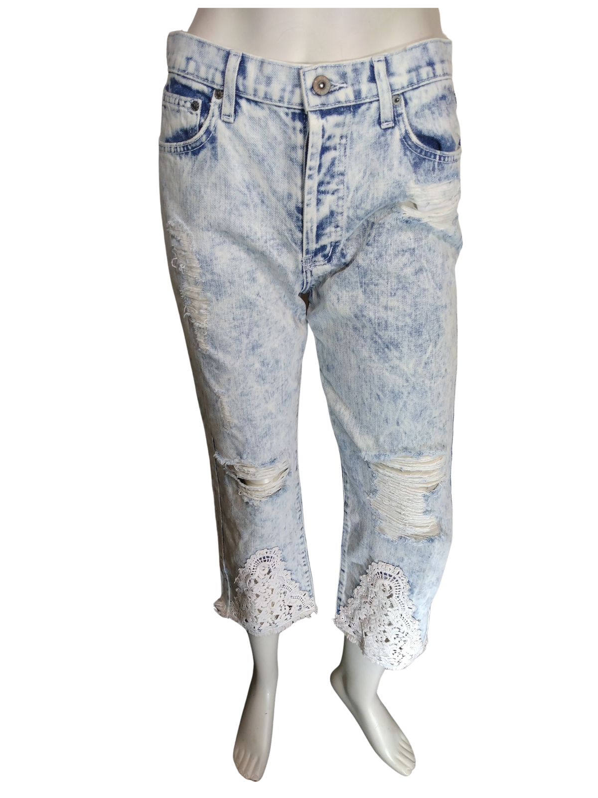 Carmar Blue Women's Pants with Lace Detail - Size 26