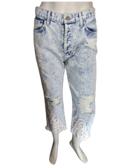 Carmar Blue Women's Pants with Lace Detail - Size 26