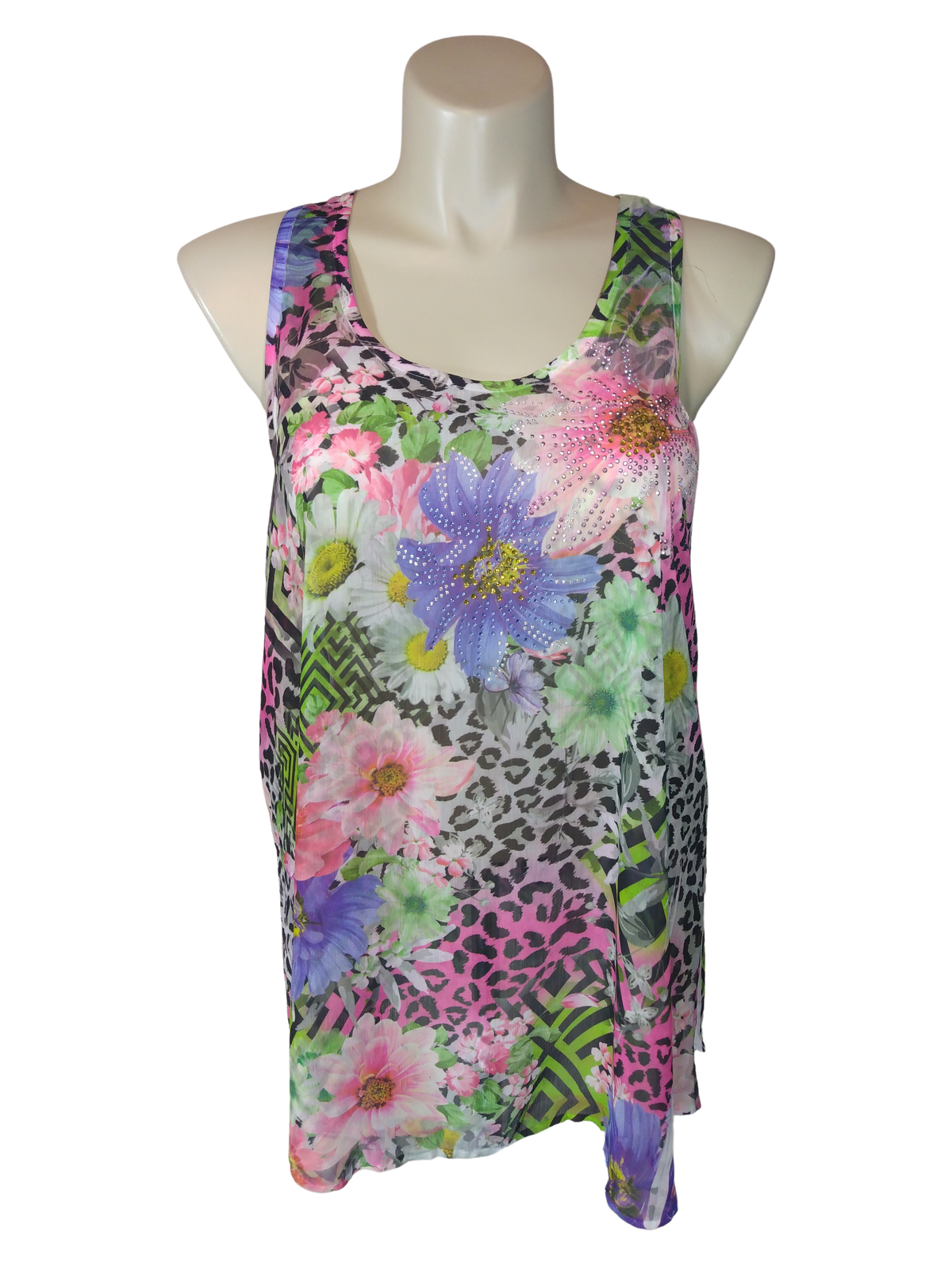 Cleo Apparel Multi Sheer Spots Women's Top - 1X