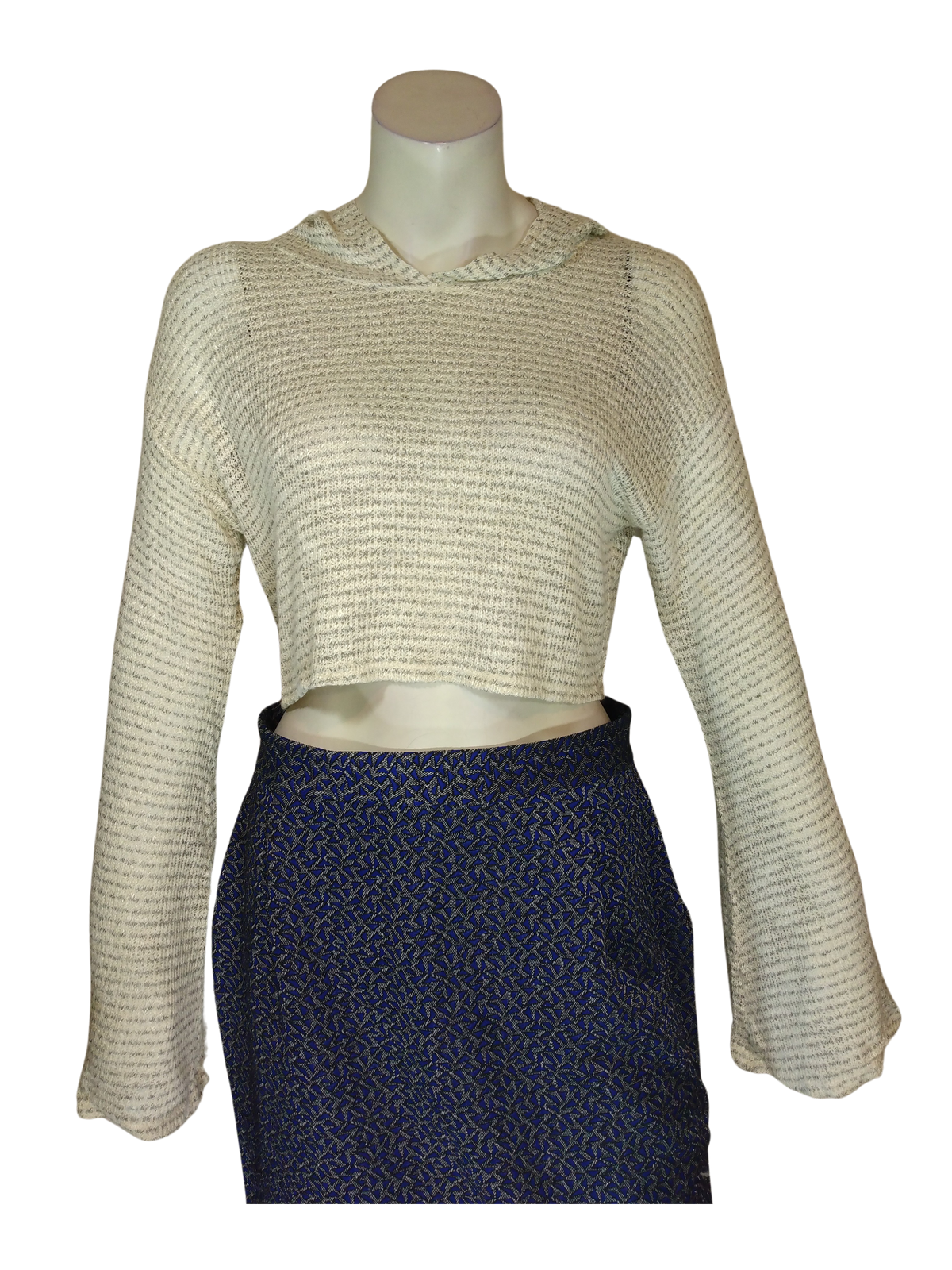 Urban Episode Grey/Khaki Long Sleeve Hooded Crop Girl's Top - Large