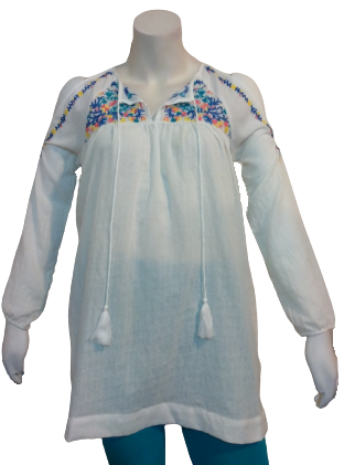 Cliché White Embroidered Drop Shoulder Women's Top - Large