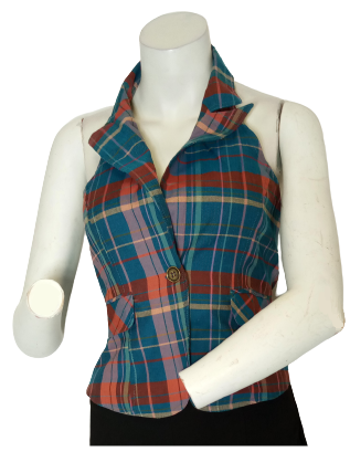 Runway Paris Blue Plaid Halter Women's Top - Medium