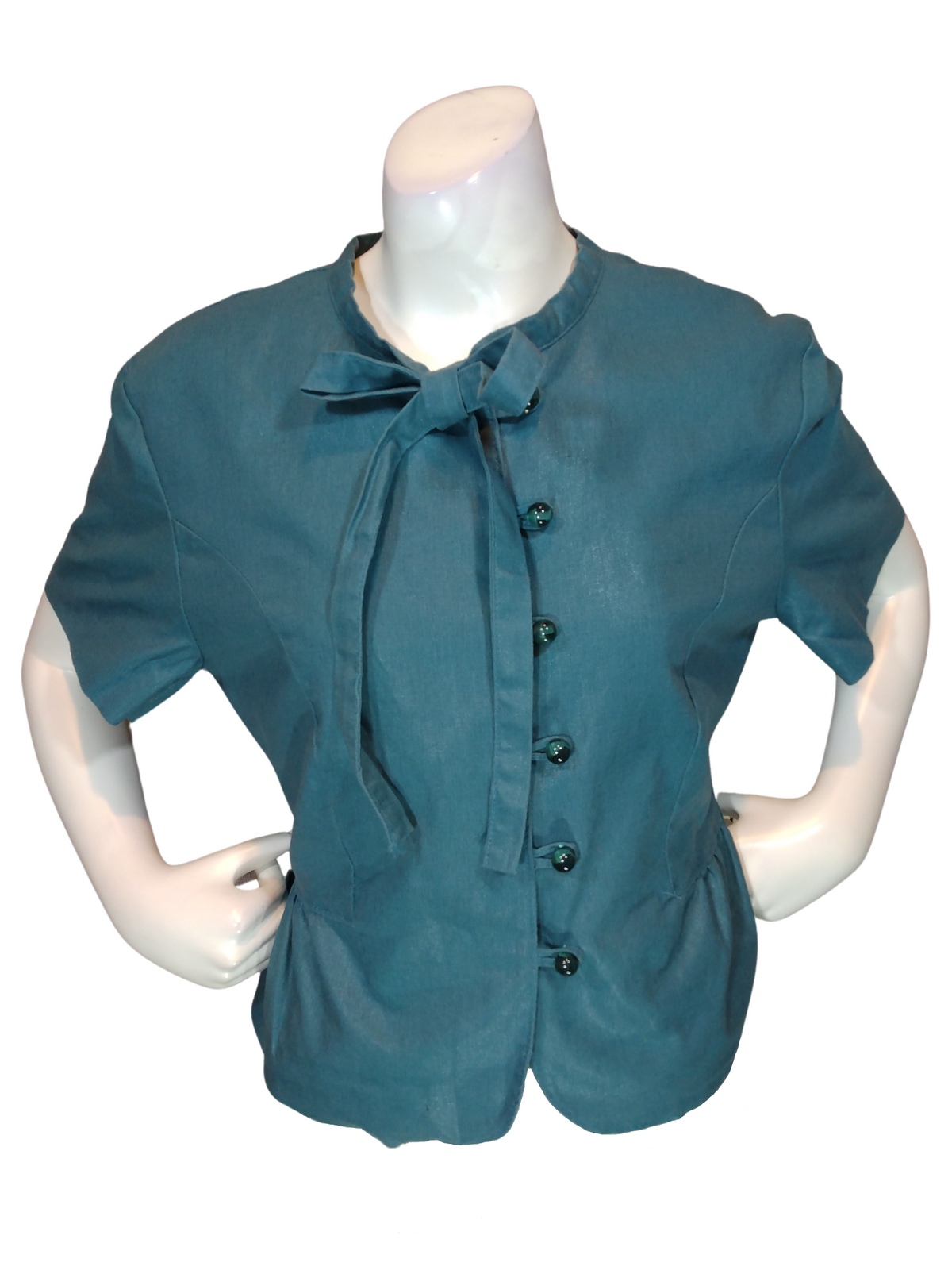 Tulle Teal Ruffled Short Sleeve Girls' Blouse - Large