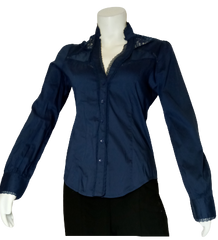 Moon Collection Royal Blue Long Sleeve Lace Women's Blouse - Large