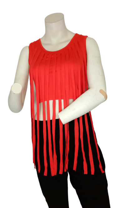 Blush Red Crop Women's Top with Fringe