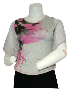 Libertalia Grey Short Sleeve Women's Shirt with Flowers and Lace - Medium