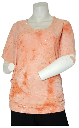 JM Collection Orange Short Sleeve Women's Top with Sequins - Large