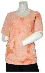JM Collection Orange Short Sleeve Women's Top with Sequins - Large