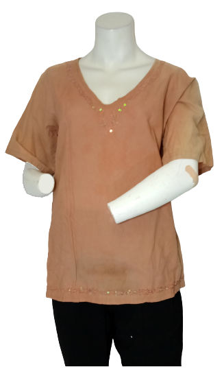 Kaaku Clothing Burned Orange Short Sleeve Women's Shirt with Sequins - One Size