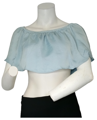 Emory Park Light Blue Crop Women's Top with Yoke Collar - Small