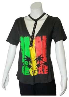 Glitz Black "Reggae" Short Sleeve Women's Shirt - Medium