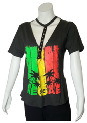 Glitz Black "Reggae" Short Sleeve Women's Shirt - Medium