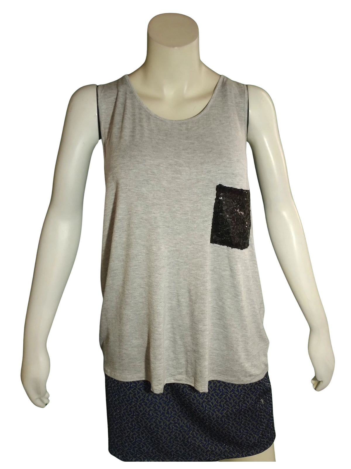 Light Grey Tank Top with Sequin Pocket – Zenana Outfitters 2X