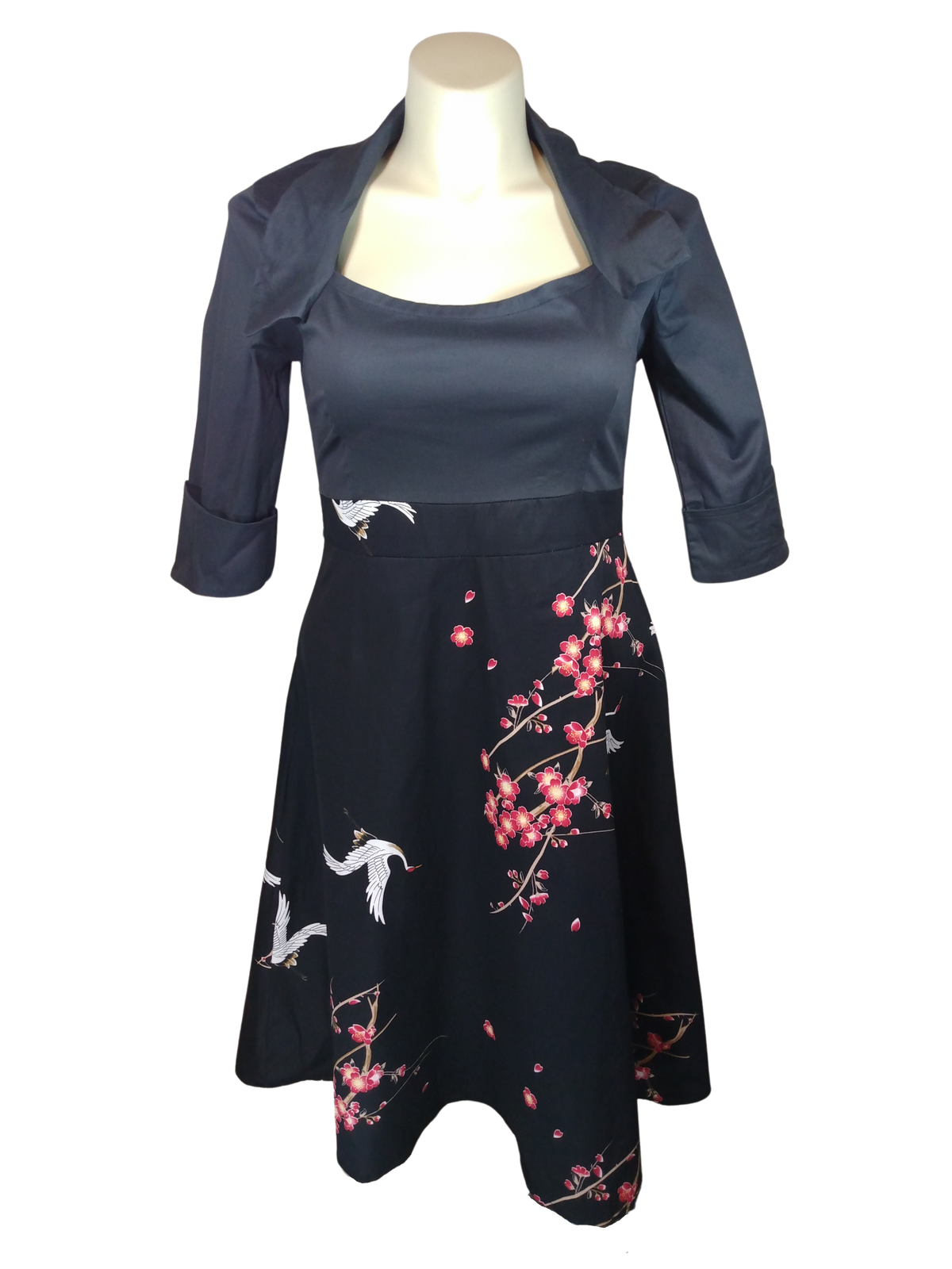 Diva General Collection Black Women's Dress with Birds and Flowers - 2X