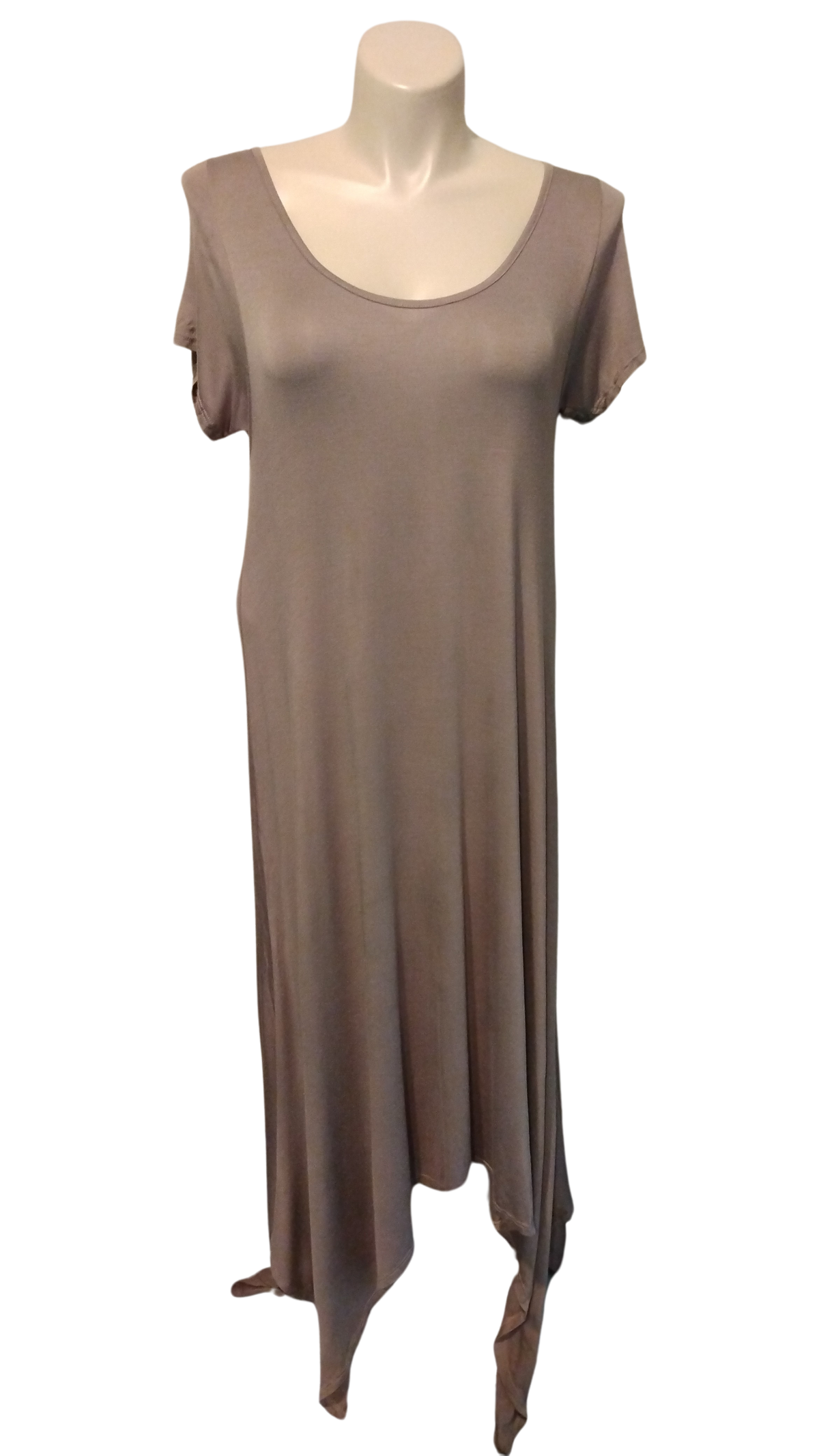 Hot Ginger Coffee Short Sleeve Asymmetric Women's Dress - 2X