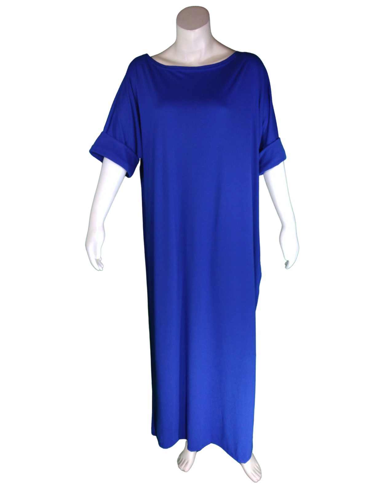 Diva General Collection Blue Short Sleeve Women's Dress with Side Slits - XL