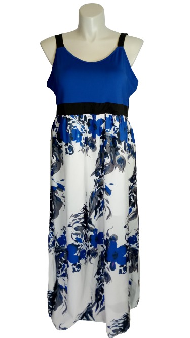 Diva General Collection Blue/White Floral Pattern Women's Dress - 5XL