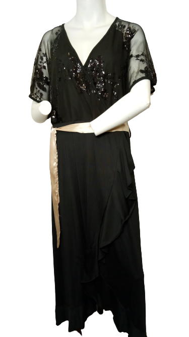 Nextmia Black Sheer Women's Dress with Sequins and Sash - 18