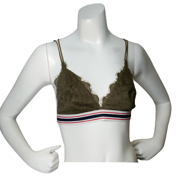 Emory Park Army Green Women's Bra with Striped Band