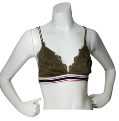 Emory Park Army Green Women's Bra with Striped Band