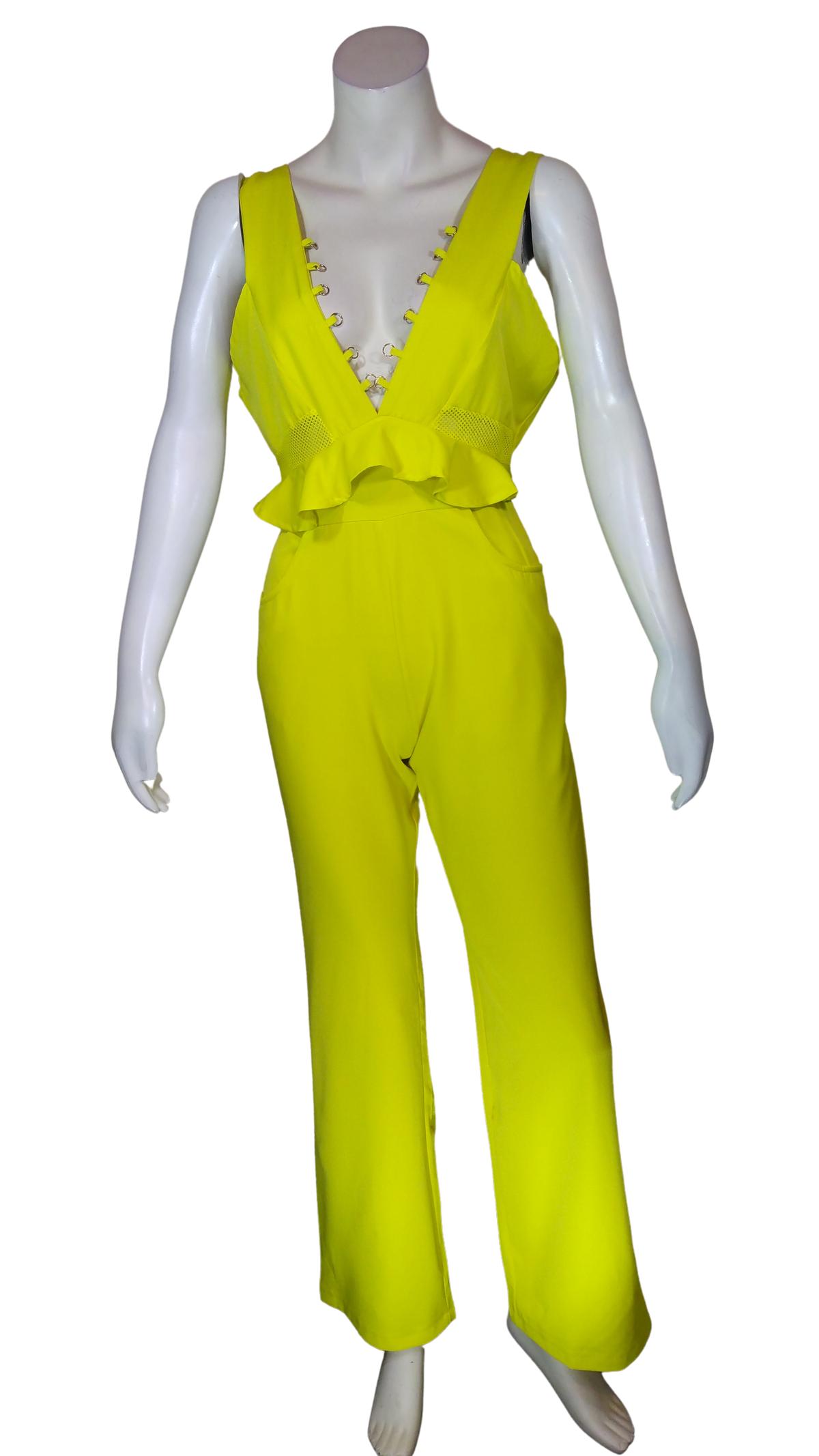 Diva General Collection Yellow Lace-Up Women's Jumpsuit - XL