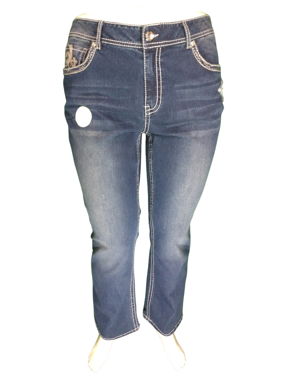 Vanilla Star Blue Mid-Rise Bootcut Distressed Women's Jeans - 19.5W