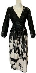 OCOrder Plus Black/White Paint Pattern Long Sleeve Women's Dress - Small